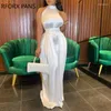 Casual Dresses 2023 Women Elegant Solid Halter Sleeveless Maxi Formal Party Sexy Satin White Dress