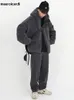 Skórzana męska sztuczna mauroicardi zima grubość ciepła, oversized ciemnoszara kurtka Sherpa Mężczyźni z kapturem puszysty luźny płaszcz z jagnięciny 2022 231016