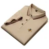 Polos pour hommes été haut de gamme mince glace soie perle coton blanc polo à manches courtes coupe ajustée brodé petite abeille T-shirt