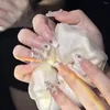 Falsas unhas 10 pcs destacável spar olho de gato artificial diamantes esmagados cor nude gelo transparente feito à mão com cola