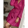 Robes décontractées Zoctuo Sparkling Sequin Mini Robe Femmes Élégantes Manches Longues Hiver Slim Robes Sexy Brillant Col V À Lacets Soirée Soirée