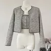 Kurtki damskie Wysokiej jakości Conjuntos femininos elegantes Tweed dwuczęściowy zestaw kobiet Fall Winter Jacket płaszcz stanik 2 strój