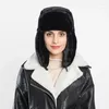 Berets Unisex Winter Trooper Trapper Hat Hunting Plain Solid Faux Fur Plush Bomber Ski Trendy Warm Hats