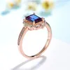 حلقات الكتلة 585 Rose Gold 2ct Lab Grown Alexandrite Gemstone Ring for Women 925 Sterling Silver Emerald Cut Christmas Gift265u