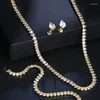 Ketting Oorbellen Set Luxe Mode Kristal Zirconia Armband Drie Stukken Vrouwen Bruiloft Accessoires Jurk Styling Sieraden