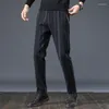 Calças masculinas listra lápis estiramento fino quatro estações negócios calças casuais moda coreana clássico meados de cintura calça tamanho 38