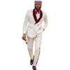 Groomsmen Ivory Pattern Groom Tuxedos Shawl Dark Red Velvet Lapel Men Suits 2 Pieces Wedding Jacket Pants Tie D209 Men'280G