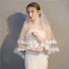 Bridal Veils 2023 White/Ivory paljetter spetskant kort bröllopslöja med kam 2 lager 1,5 meter tyll för klänning