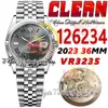 Clean CF 126234 VR3235 Automatyczne zegarek unisex męskie panie zegarek 36 mm szary zielony tarcza rzymskie markery 904L Bransoletka Jubileesteel Super Edition EternityWatches