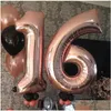 Dekoracja imprezy 32 cala duża liczba balonów folii aluminiowej Rose Gold Sier Digit Digit Balon Dziecko Adt Birthday Wedding Decor Party Dh8ti