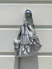 Backpack Style 2023 New Capacity Silver Backpack Lightweight Girls' Class Drawstring Pleated Women's Travel Backpackblieberryeyes