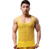 Mannen Tank Tops Sexy Mannen Zomer Holle Mesh Mouwloze Gay Sheer Vest Casual See Through Clothing291O
