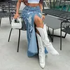 Skirts BIIKPIIK Streetwear Hole Patchwork Fork Denim Designed Blue Tassels Pockets Women Straight Maxi Skirt Autumn Outfits Sexy