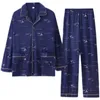Erkekler 2024 Moda Sonbahar Mektubu Baskı Pijama Setleri Erkekler İçin Setler Ekose Pantolon Saf Pamuklu Erkek Sweet Giyim Lounge Nightwear Plu Boyut 231016