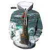 Felpe con cappuccio da uomo 2023 Fashion Beach Lighthouse 3D stampato Felpa con cappuccio unisex Scenario Felpa casual Taglia XS-5XL