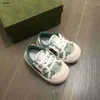 Designer de luxo sapatos de criança borracha design bebê sapatos casuais tamanho 20-25 logotipo verde impressão completa crianças prewalker caixa embalagem ago30