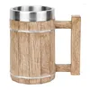 Kubki drewniane beczka do piwa imitacja w stylu drewna tantr z uchwytem 600 ml ręcznie robiony whisky kubek whisky podwójna ściana