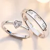 Solitaire Ring 2Pcs ensembles Zircon Coeur Correspondant Couple Anneaux Ensemble Pour Toujours Amour Sans Fin Mariage Pour Femmes Hommes Charme Saint Valentin Bijoux 231016