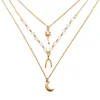 Pendant Necklaces Trendy Multi-layer Clavicle Chain Necklace Gold Color Alloy Large Moon Wishing Bone Coconut For Women