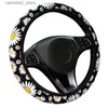 Steering Wheel Covers 1/2/3pcs Car Cute Daisy Flower Car Interior Decoration Knitted Steering Wheel Cover Styling Interior Accessories Product Q231016