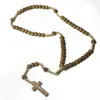 Wooden Beaded Cross Pendant Charm Necklace Christian Jewelry Religious Jesus Rosary Wood Beads Jewelry2634