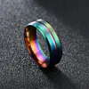 8mm New Fashion Finger Rings Center Groove Frosted Men's rostfritt stål Ring Minimalistiskt tillbehör Guld för kvinnor Anillos vintage Punk smycken Bijoux grossist