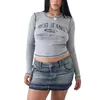 T-shirt da donna Donna Y2K Maglietta a maniche lunghe Fata Grunge Stampa lettera Crop Top E-Girls Estetica Abbigliamento Pullover Streetwear