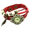 Armbandsur kvinnor Vintage Tree Leaf Weave Wrist Watch Wrap Retro Quartz Leather Armband