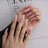 Falsas unhas 30 pcs francês caixão imprensa em unhas longas falsas com gel rosa mulheres wearable arte adesivos gota