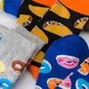 Men's Socks 7 Pairs Fashion Colorful Casual Cotton Men Food Series Donut Avocado Sushi Happy Funny for Men DropshippingL231016