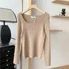 Damestruien Vierkante hals gebreide trui voor dames Witte kleur Crop Tops Herfst Volledige mouwen Jumper Hoge Strech Kleding Tee