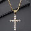 Chaînes de luxe Plaqué or en acier inoxydable CZ Croix Pendentif Collier pour hommes Femmes avec boîte de 60 cm Chaîne de fête pour hommes 2306