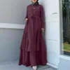 民族服イスラム教徒ムバラク中東の女性ドレスターキードバイカジュアルターンダウン襟女性イスラムイードイードルーズソリッドレディース