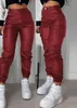 Women s Jeans Long Cargo Pant 2023 Personalized Street Trends Pocket Design Cuffed Pu Leather Pants Autumn Winter High Waist 231016