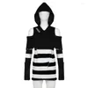 Women's Sweaters Goth Dark Color Blcok Striped Mall Gothic Sweater Dresses Open Shoulder Frayed Hooded Knitted Tops Women Grunge Loose