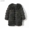 Women's Fur Faux Fur 2023Natural Real Fox Fur Overcoat Women's Warm Winter Jacket Vest Luxury Long Furry Fur Coat Removable Sleeves Autumn Big SizeL231016