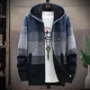 Erkek Sweaters Erkekler hırka kapüşonlu kazak jumper Fermuar örgü moda çizgili polar yün sonbahar/kış kalın sıcak ceket soğuk bluz t231016