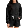 Active Set Women 2 Piece Tracksuits Solid Color Long Sleeve Sweatshirt och Elastic Shorts för Yoga ActiveWear Workout Outfits Set