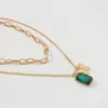 Ожерелья с подвесками в стиле бохо, винтажная модная золотая цепочка с бабочкой, зеленое квадратное ожерелье с кристаллами для женщин, женское многоуровневое колье, ювелирные изделия