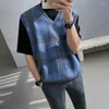 Herrenwesten Männer Pullover Weste Chinesischen Stil Vintage Strick Plaid V-Ausschnitt Kontrastfarbe Übergroße Strickpullover Lose Gemütliche Oberbekleidung Y118