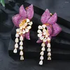 Dangle Earrings Godki Trendy Multicolor Flower Long for Women Wedding Elegant Big Birit Party Dubai Bridal in Jewelry 2023