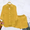 Kadınların Trailsits Ladies Suit Güz Yaz Şık Gömlek Şortları Set Gevşek Uyum Uzun Kollu Elastik Bel Yama Cepleri İçin