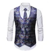 Men's Vests Mens Classic 3pc Jacquard Paisley Vest Set Necktie Pocket Square Waistcoat Men Formal Party Wedding Prom Tuxedo Suit