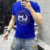 Fashion Brand Design 2022 Summer New Men's T-Shirts Sequin Diamond Luxury Short Sleeve Heavy Craft Round Neck Mercerized 243o