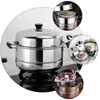 Double Boilers Pot Steamer Stainless Steel Cooking Cookware Steam Kitchen Soup Steaming Saucepot Pots Layer Basket Vegetable Boiler Lid