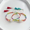 Charm Armband Bohemian Summer Colorful Tassel Crystal Pärlor Armband sötvatten pärlor pärlstav pulseras smycken för kvinnor