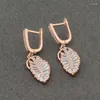 Dangle Earrings Leaf Shape Design Hanging 2023 Trendy Rose Gold Color Drop For Women Gift Zircon Luxury Quality Jewelry