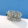 Cluster Rings Luomansi 4 6MM Emerald Double Row Full Diamond Wide Ring -S925 Sterling Silver Jewelry Wedding Cocktail Party Woman Gift