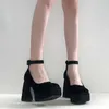 Chaussures habillées Chunky High Heels Automne 2023 Femmes Black Pumps Fashion Retro Metal Buckle Mary Jane Suede décontractée