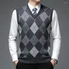 Gilet da uomo Brand Fashion Argyle Pullover Maglione con diamanti Scollo a V Gilet in maglia da uomo in lana senza maniche Autunno Abbigliamento casual